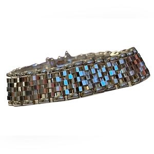 8” Milor Watch Band Wide Flat Link Brick Mesh Sterling Silver Bracelet 24.3g